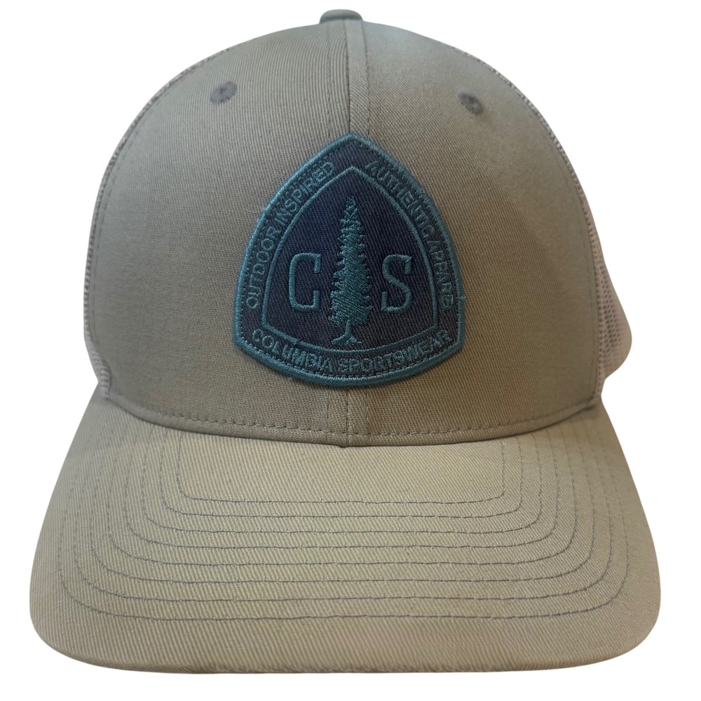 Columbia Sportswear Trucker Hat Mesh Snapback Patch Tan White Mens OSFM